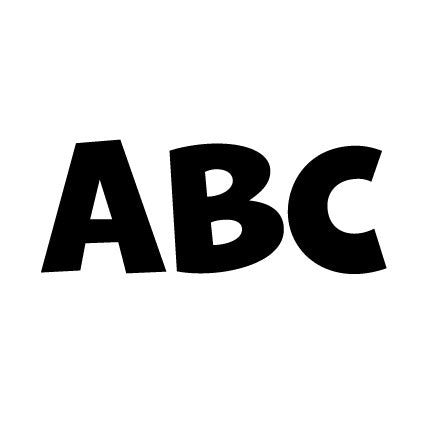 Silhouette of the letters A, B, and C in bold playful font, fused glass precut for school or classroom themed crafts.