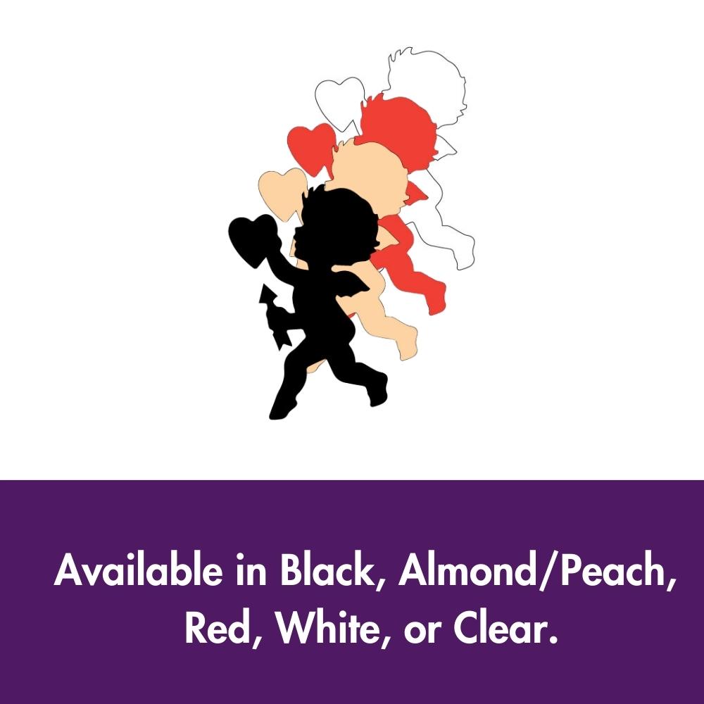 Precut glass shape of Cupid with Heart in alternate colours.