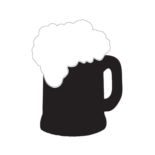 Waterjet cut COE 96 glass beer mug with almond opal foam, available in transparent amber or brown opal, sized 2 to 4 inches tall for fused glass designs.