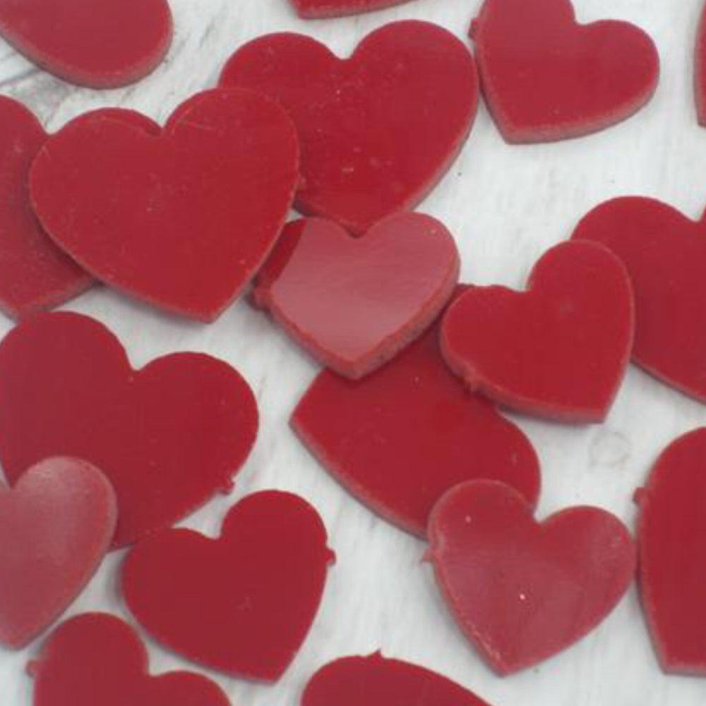 Precut glass shape of hearts (5pk) in red glass.