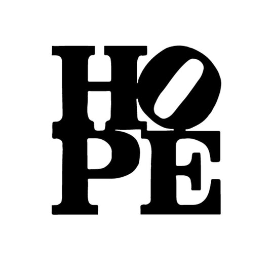 Precut glass shape of HOPE in black.