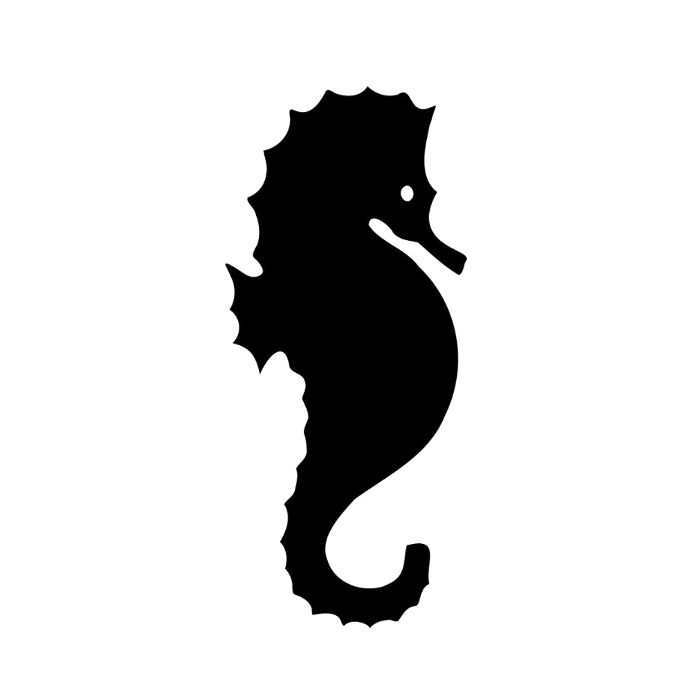 Precut glass shape of a seahorse in black.