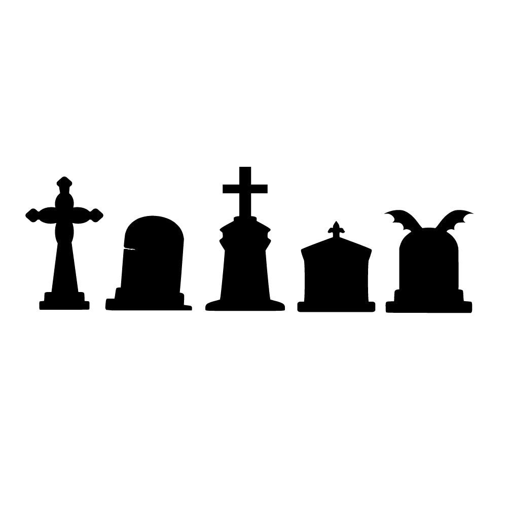 Precut glass shape of tomb stones in black.