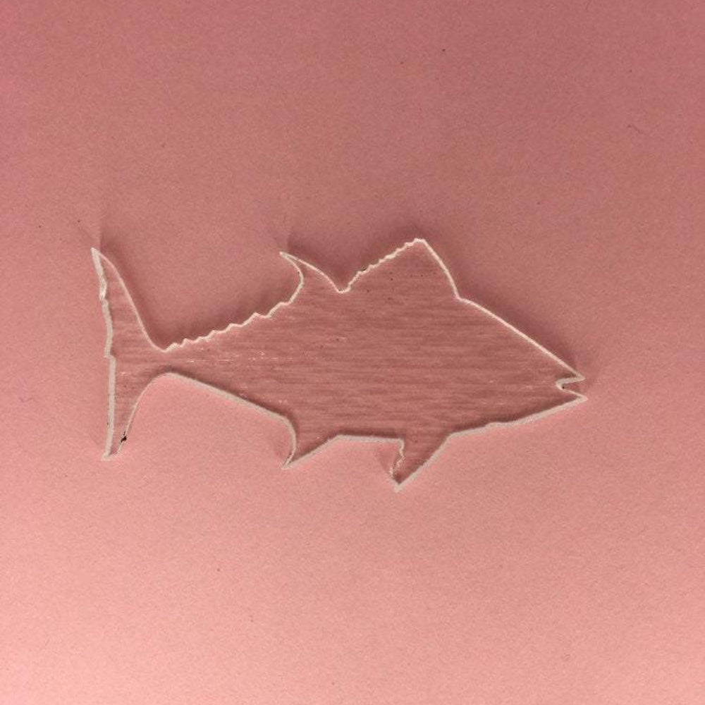Precut glass shape of a tuna fish in COE 90 clear glass.