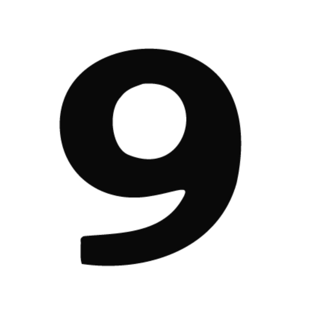 Precut number 9 in black Bookman Old Style Font in Bullseye COE 90 Glass