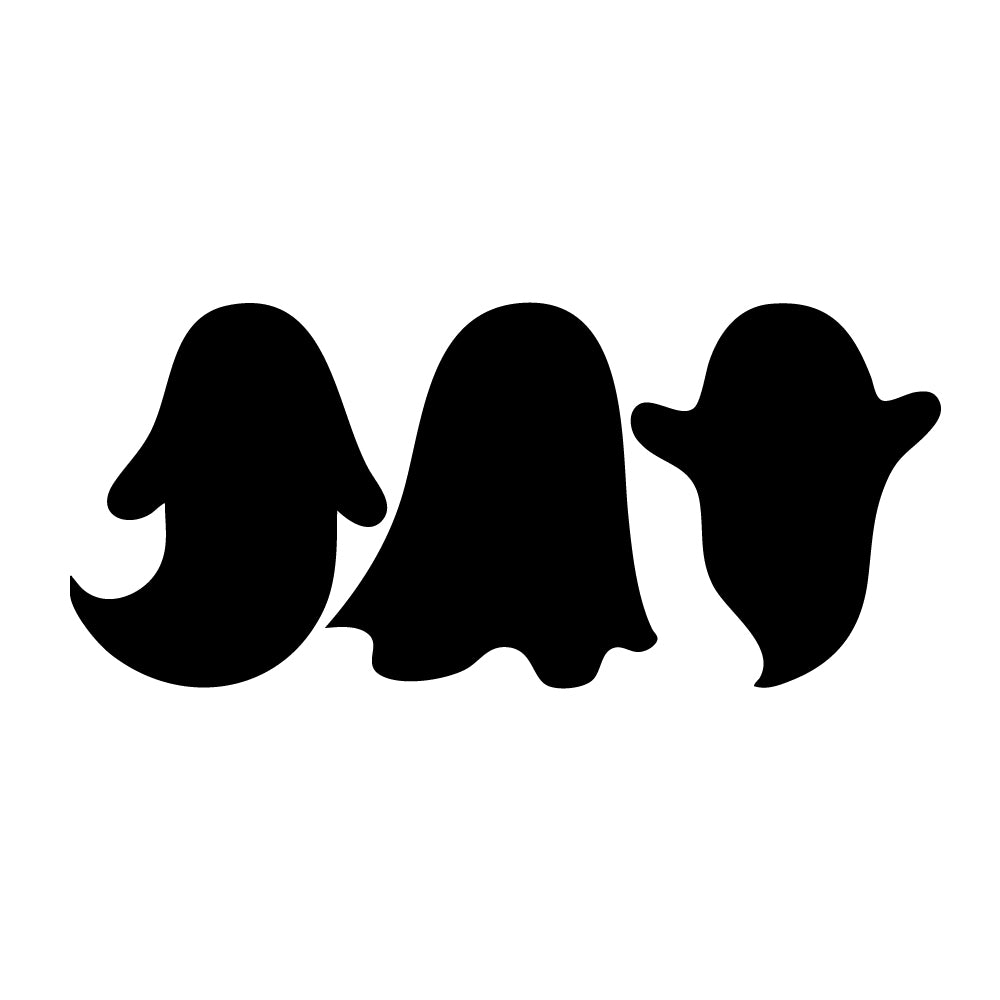 Ghost trio glass cutouts in COE 90 Bullseye glass, offered with eyes or solid for Halloween fused glass designs