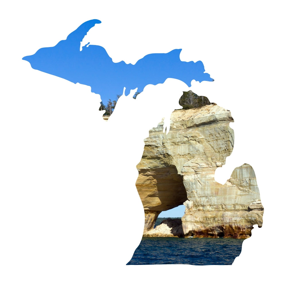 State of Michigan with landscape in the background. Precut from Bullseye glass - COE 90