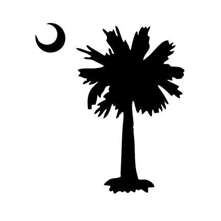 Palmetto Tree and Crescent fused glass precut silhouette in black – available in 3", 4", and 5" COE 96 glass for coastal and Southern kiln art.