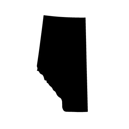 Bullseye COE 90 fused glass precut of Alberta province, waterjet cut with ground edges, available in black, red, white, blue, or clear glass.