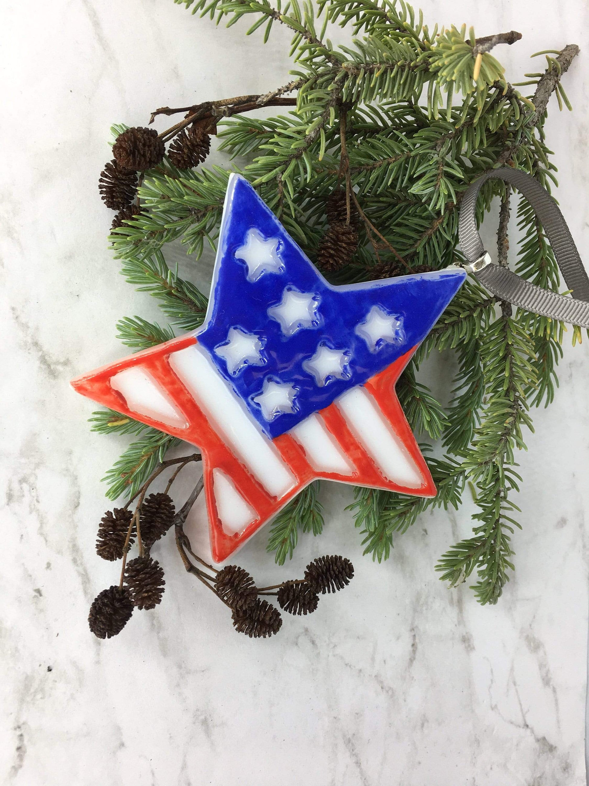 Fused Glass USA Star Ornament